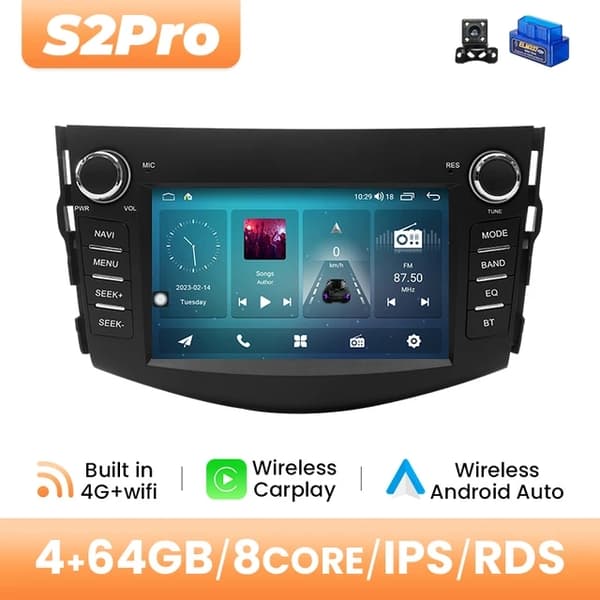 Bilradioafspiller, Trådløs Carplay, Android 12, 6GB 128GB OBD Cam