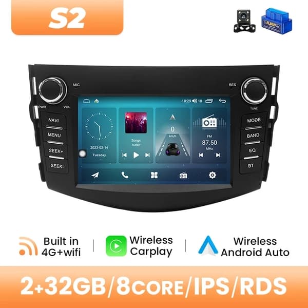 Bilradioafspiller, Trådløs Carplay, Android 12, 6GB 128GB OBD Cam
