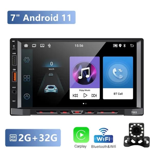 Auton monimedia soitin, Android 11, GPS-navigointi, 2-32G Carplay 12led