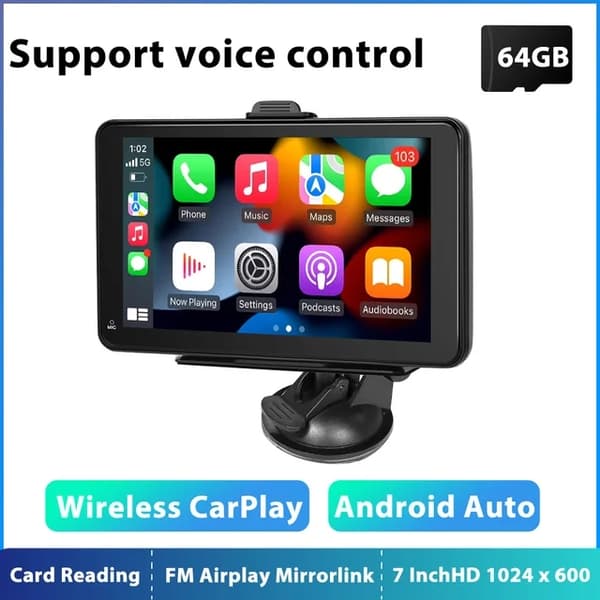 Carplay Android Auto bilradio, trådløs forbindelse, berøringsskærm display, 7 tommer 32G TF-kort