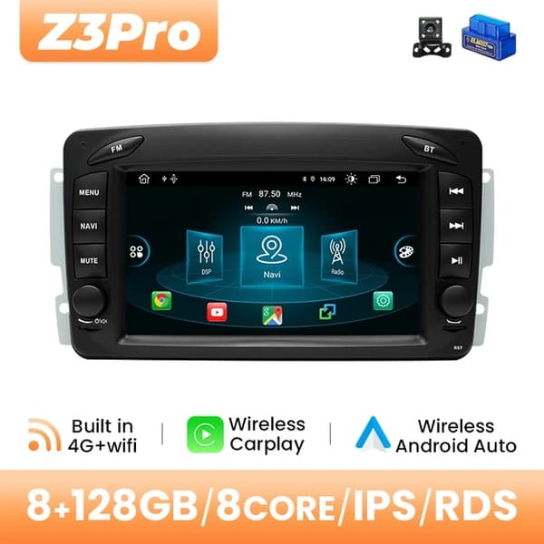 Auton monimedia soitin, Android 12, Langaton Carplay, 6GB 128GB OBD-kamera