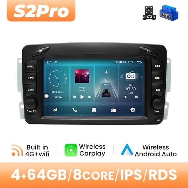 Auton monimedia soitin, Android 12, Langaton Carplay, 6GB 128GB OBD-kamera