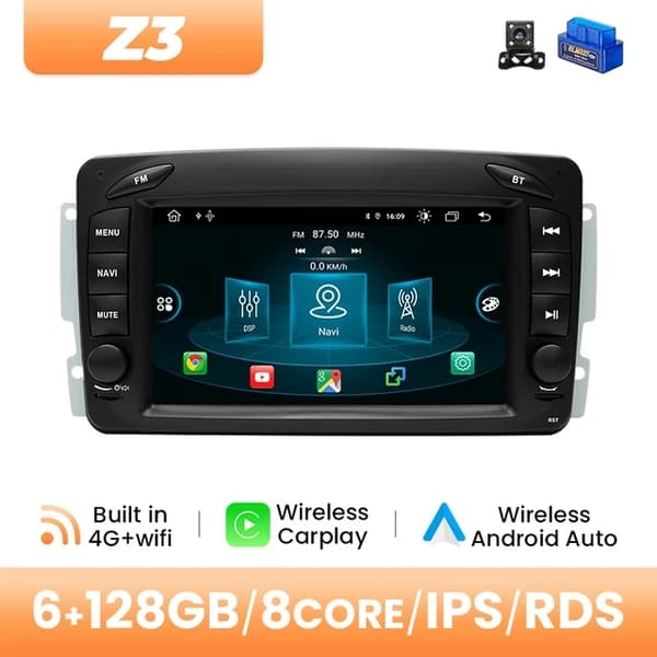 Auton monimedia soitin, Android 12, Langaton Carplay, 6GB 128GB OBD-kamera