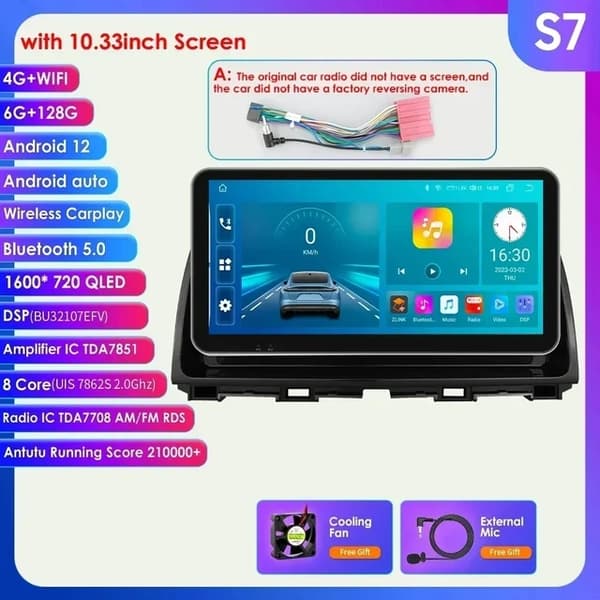 Bil Stereo Multimedia Afspiller, Android 12 Kompatibilitet, Carplay Integration, S8 C