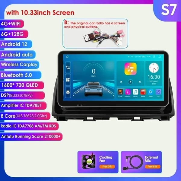 Autosoitin monimediasoitin, Android 12 -yhteensopivuus, Carplay-integrointi, S8 C
