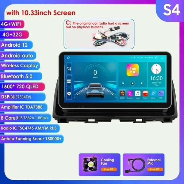 Bil Stereo Multimedia Afspiller, Android 12 Kompatibilitet, Carplay Integration, S8 C