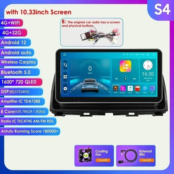 Autosoitin monimediasoitin, Android 12 -yhteensopivuus, Carplay-integrointi, S8 C