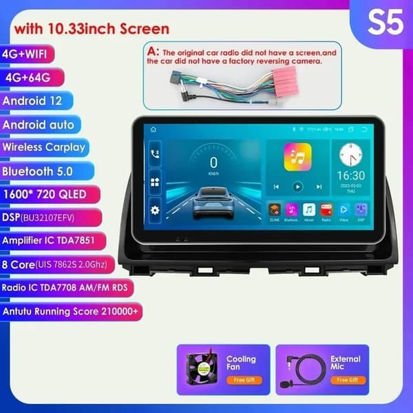 Bil Stereo Multimedia Afspiller, Android 12 Kompatibilitet, Carplay Integration, S8 C