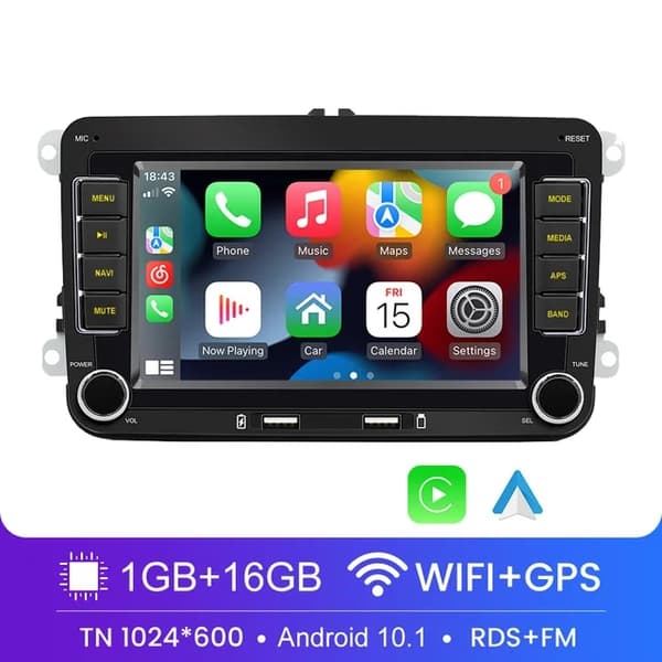 Bilstereo Radio, Android 101, Carplay Integration, 2-32GB-bilspelare