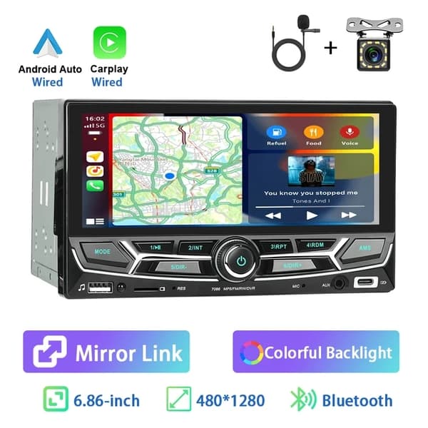 Carplay Android Auto Stereo, Universell Kompatibilitet, Pekskärmsdisplay, Trådbunden carplay
