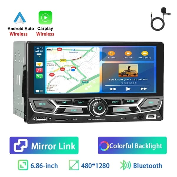 Carplay Android Auto Stereo, Universell Kompatibilitet, Pekskärmsdisplay, Trådbunden carplay