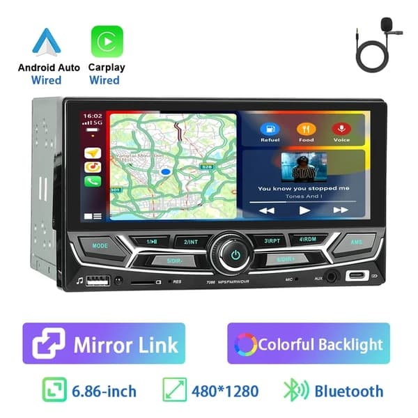 Carplay Android Auto Stereo, Universell Kompatibilitet, Pekskärmsdisplay, Trådbunden carplay