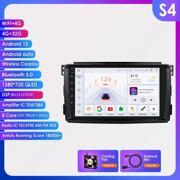 Bilradio systemer, trådløs CarPlay, Android Auto, 10,33 tommer S4