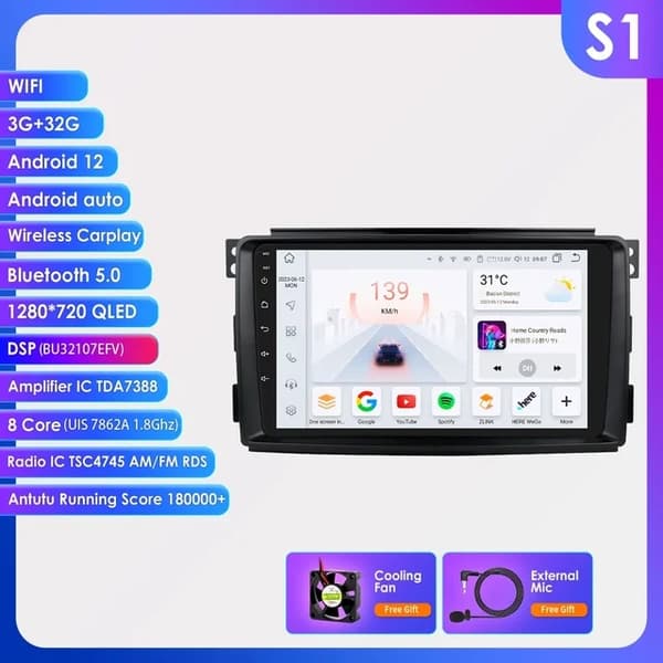 Auton radiolaitteet, langaton CarPlay, Android Auto, 10,33 tuuman S4