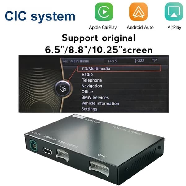 Langaton Carplay, Android Auto -yhteensopivuus, Airplay-peilaus, CIC-Black