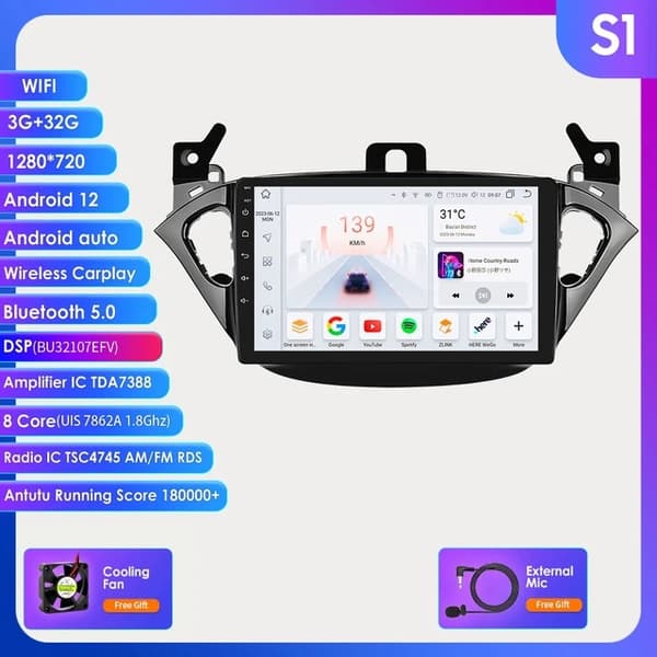 Autostereo, Android 12 -yhteensopivuus, CarPlay-integrointi, S4 (8-ydinprosessori 4G 32G)