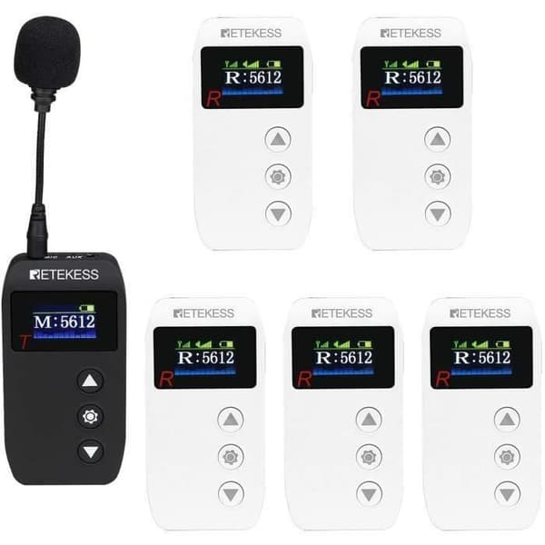 Retecess TT110 Tour Guide System 2.4G Church Translation Utrustning för fabriksmöte (1 sändare 5 mottagare)