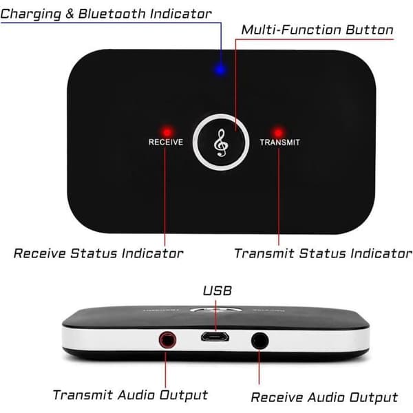 Bluetooth Transmitter Receiver 5.0 - 2 in 1 Bluetooth Audio Transmitter Receiver med 3,5 mm Audio Output Bl Adapter/Converter