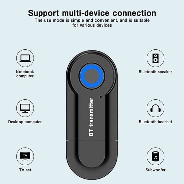 Bluetooth-sändare, 2-i-1 trådlös adapter med 3,5 mm digital ljudkabel, för TV, PC, bil-/hemstereosystem
