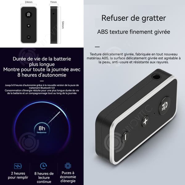 INN Bluetooth 5.0-mottagare Bluetooth-ljudmottagare Trådlös stereo Bluetooth-mottagare 3,5 mm 8 timmar batteritid 10 m anslutning