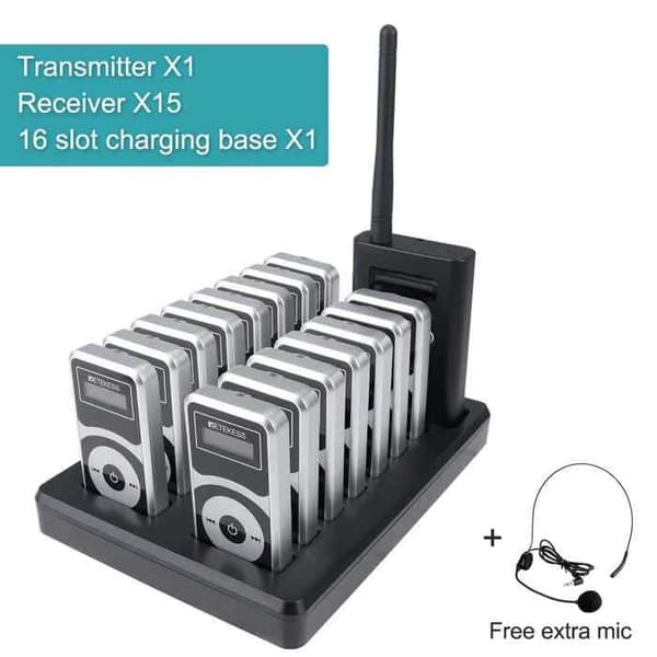 Retekess T130P Audio guideutrustning för turistattraktioner Förbättrad version med laddningsbas för 16 platser