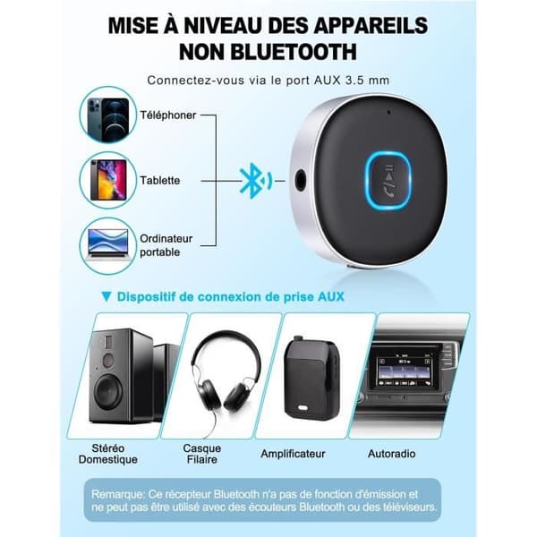 Bluetooth-mottagare - Mohard - Bil - Bluetooth 5.3 - Handsfree-samtal - 16H autonomi