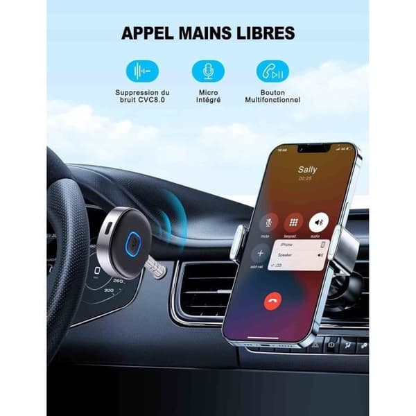 Bluetooth-mottagare - Mohard - Bil - Bluetooth 5.3 - Handsfree-samtal - 16H autonomi