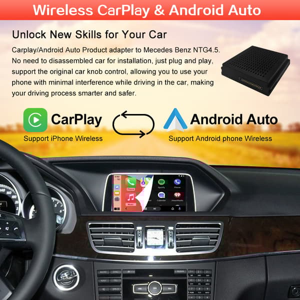 Trådlös CarPlay Android Auto, Plug and Play, Navigeringsmodul, svart