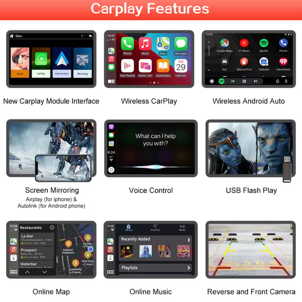 Trådlös CarPlay Android Auto, Plug and Play, Navigeringsmodul, svart