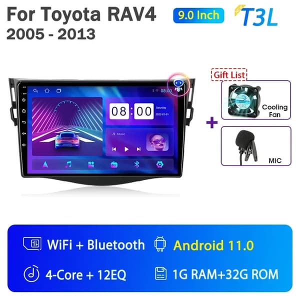 Bilradio, Android 12, Carplay-integration, GPS-navigation, T3L-MIC