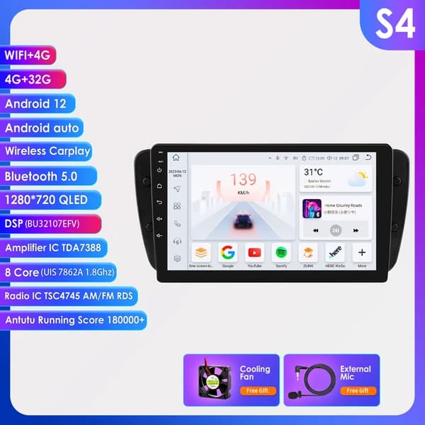Bil Multimedia Spelare, GPS Navigation, Wifi Carplay, S4-4G 32G-8kärnor-4G