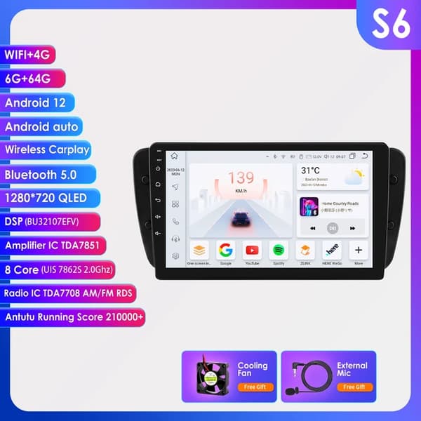Bil Multimedia Spelare, GPS Navigation, Wifi Carplay, S6-6G 64G-8kärnor-4G