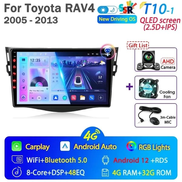 Bilradio, Android 12, Carplay integration, GPS-navigation, T10-1 Fan-Kamera