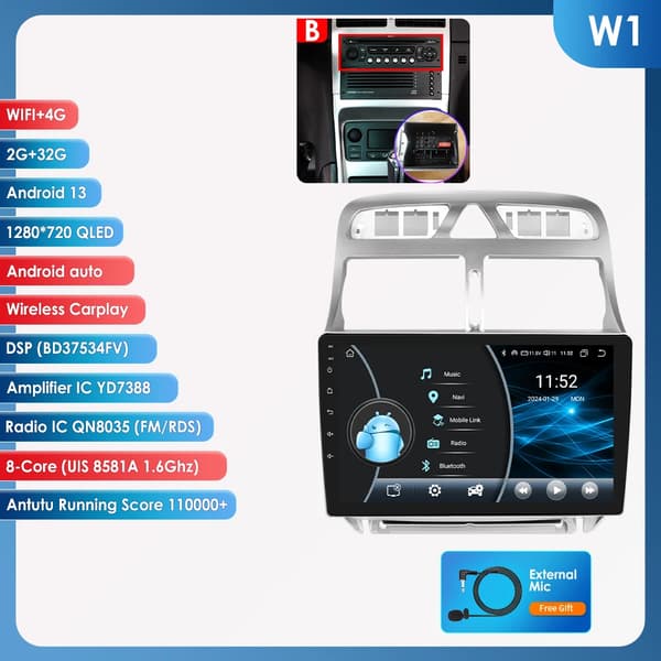 Bil Android GPS-navigationsenhet, multimediaspelare, WiFi-video, W1 (Typ B)