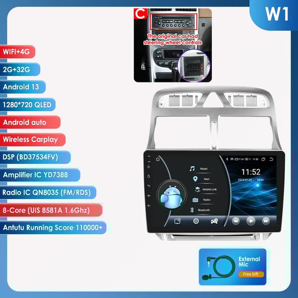 Bil Android GPS-navigationsenhet, multimediaspelare, WiFi-video, W1 (Typ C)
