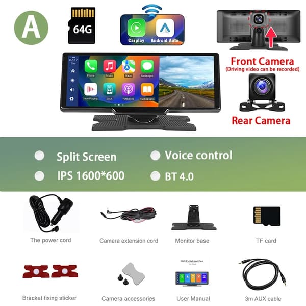 Dash Cam, Trådløs forbindelse, GPS-navigation, A med TF AHD
