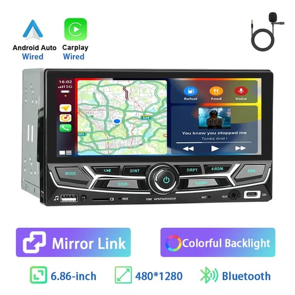 Carplay Android Auto Stereo, Universell Kompatibilitet, Pekskärmsdisplay, Trådbunden carplay