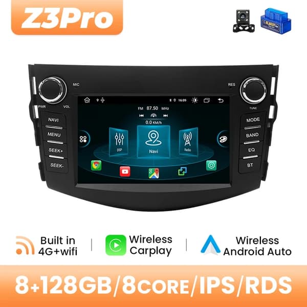 Bilradioafspiller, Trådløs Carplay, Android 12, 8GB 128GB OBD Cam
