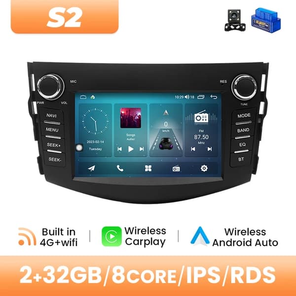 Bilradio, Trådlös Carplay, Android 12, 2GB 32GB OBD-kamera