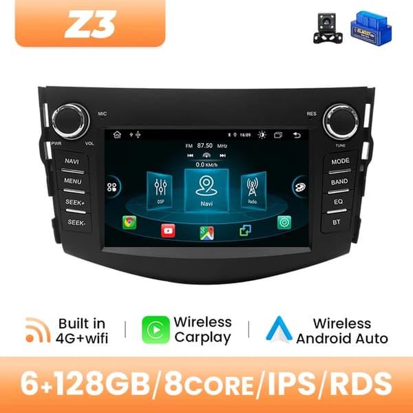Bilradio, Trådlös Carplay, Android 12, 6GB 128GB OBD-kamera