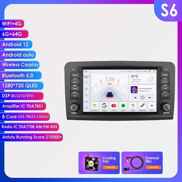 Bilstereo, 8-tums pekskärm, GPS-navigation, S6-6G 64G-8kärnor-4G
