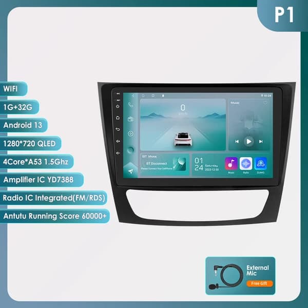 Mercedes Benz E-klass W211 GPS, Android Auto, Multimedia Video Spelare, 9 tum P1 (1G 32G)