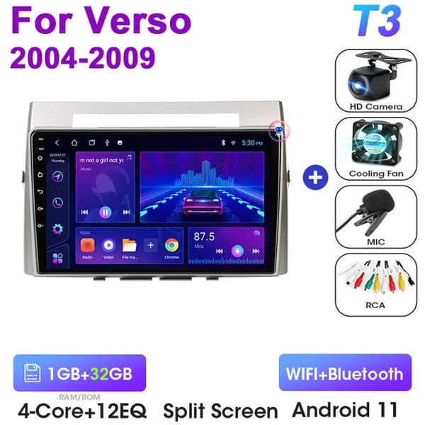 Toyota Corolla Verso AR10, Android 12, Carplay Auto, T3-Kamera