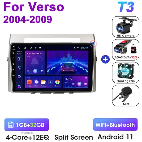 Toyota Corolla Verso AR10, Android 12, Carplay Auto, T3-ADAS DVR