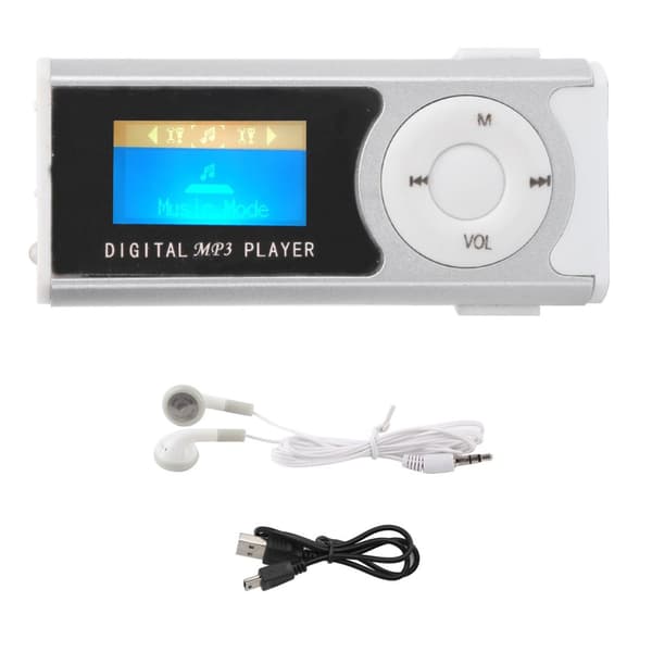 Bärbar Mini LCD-skärm Musik Mediaspelare med Ficklampa och Bältesklämma (Silver)