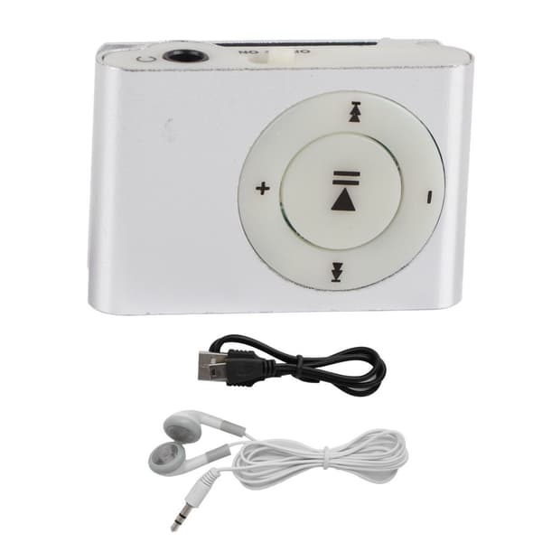MiniMP3 BackClip Spelare - Portabel Digital Musik Mediaspelare med Hörlurar och USB-kabel (Silver)