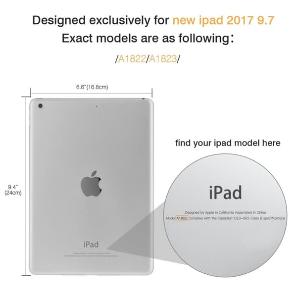 INF Deksel til iPad Air 1/iPad Air 2/New iPad 9.7 tommer, sort