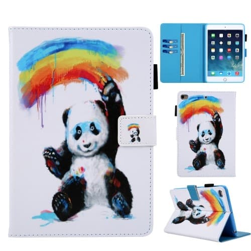 iPad 9.7" 5/6, iPad Air/Air 2 Plånboksfodral med tryck - Panda/Regnbåge
