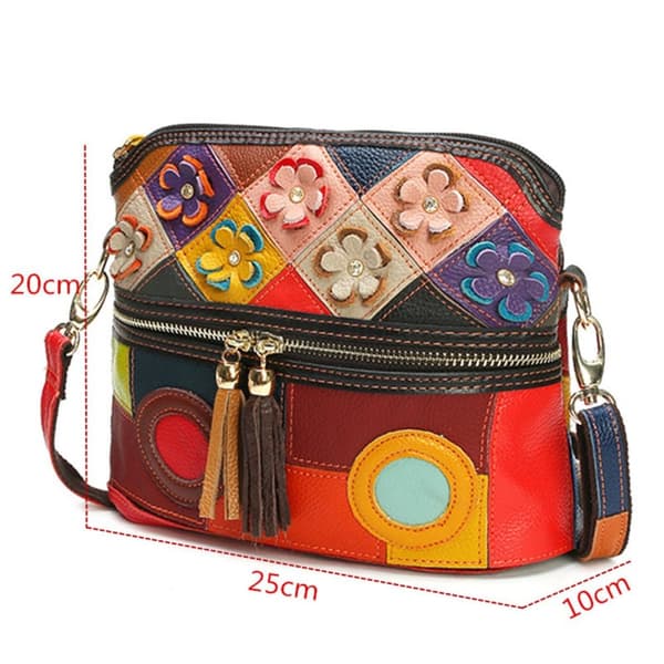 Farverigt blomstermønster dame skuldertaske, koskind Messenger Fashion Bag