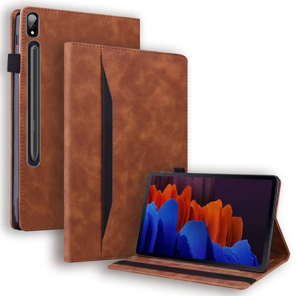 SKALO Samsung Tab S7/S8 PU-læder pungetui med rum til penne - Brun